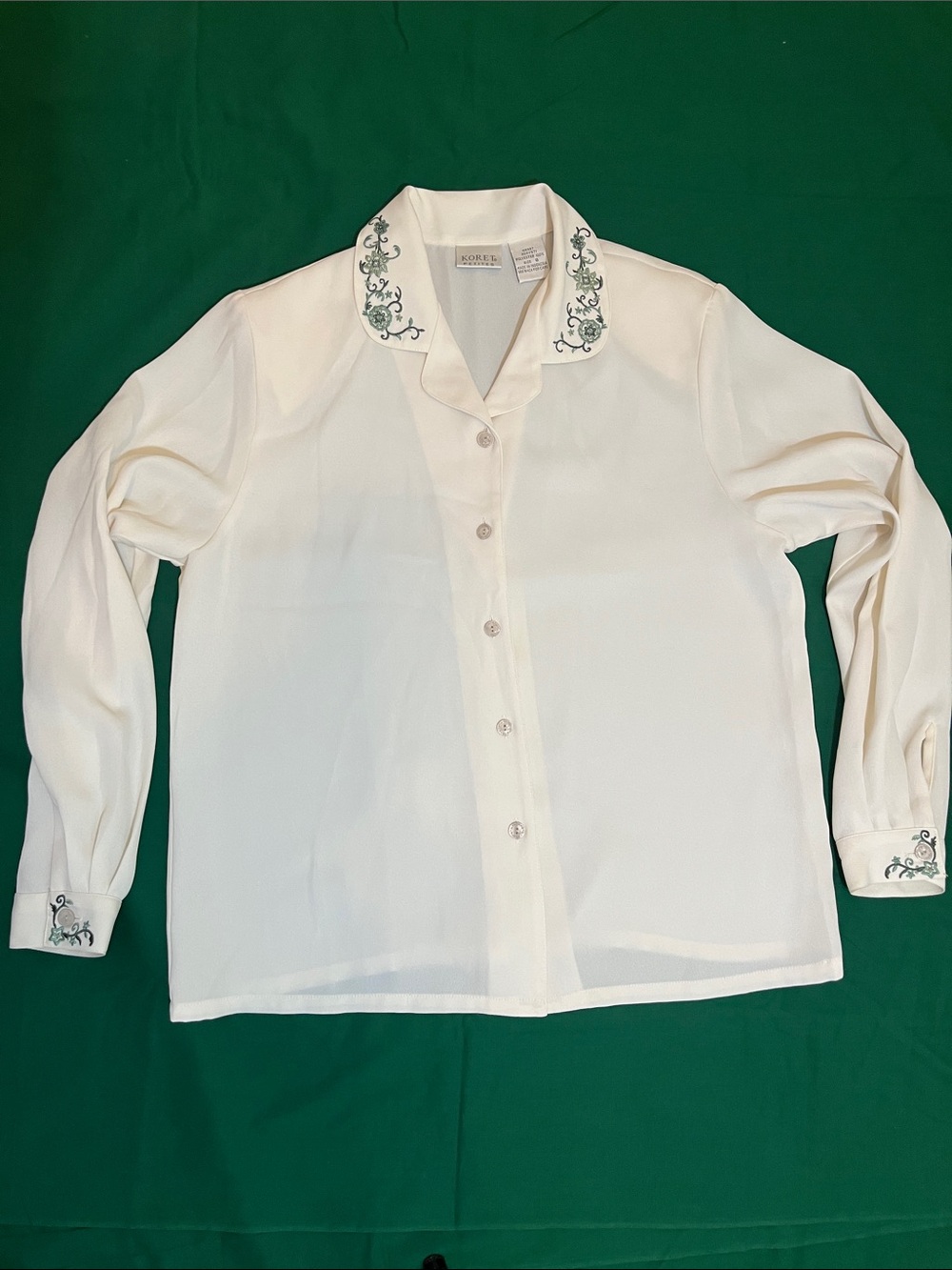 Koret Cream Button-Down Blouse with Embroidered Collar